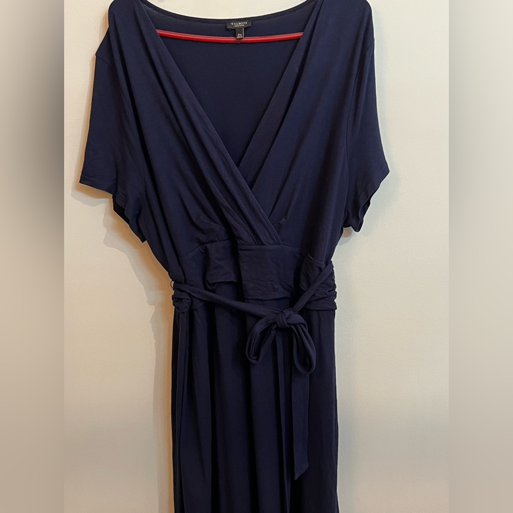 Talbots womens 3X petite faux wrap dress. Navy blue.